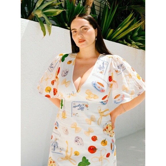 NWT Lisa Says Gah Grace Food Print Midi Dress Buon Appetito Pasta Italy 2XL - Picture 2 of 16